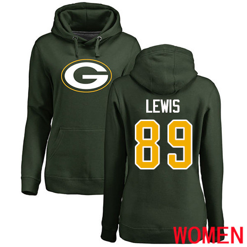 Green Bay Packers Green Women #89 Lewis Marcedes Name And Number Logo Nike NFL Pullover Hoodie Sweatshirts